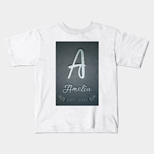 Initials Letter A Newborn Baby Name Amelia Kids T-Shirt